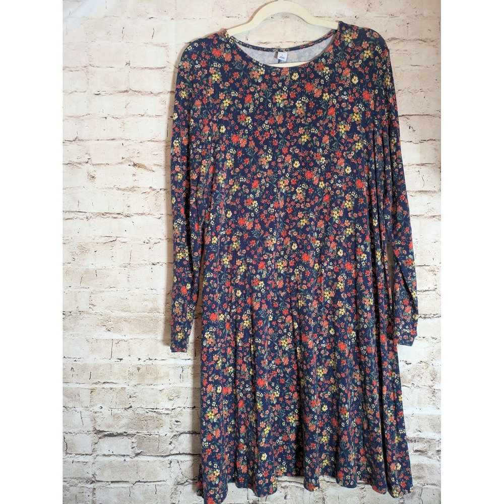 Old Navy Dress Large Dark Romantic Woodland Florals Jersey Stretch Fit & Flare